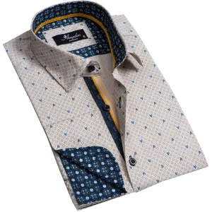 Beige Mens Slim Fit Designer French Cuff Shirt - Tailored Cotton Shirts For Work And Casual