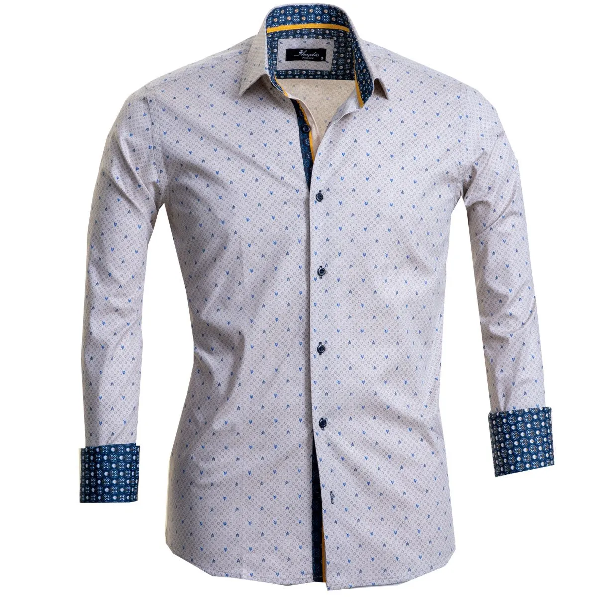 Beige Mens Slim Fit Designer French Cuff Shirt - Tailored Cotton Shirts For Work And Casual