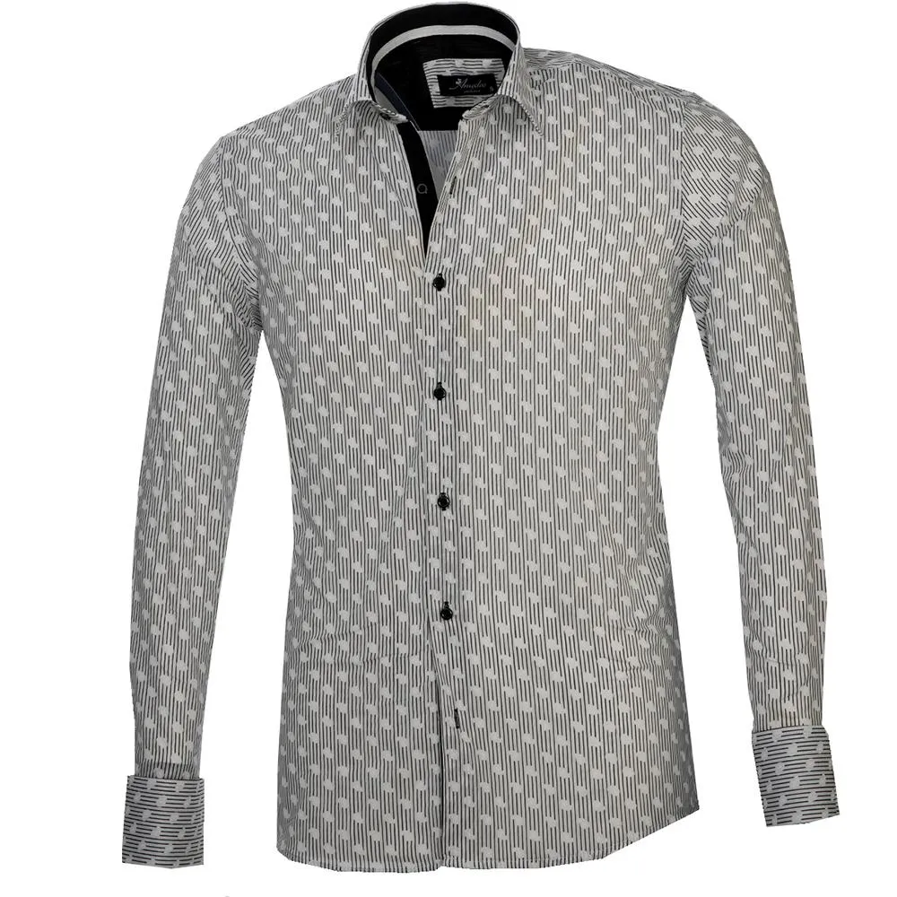 Black & White Mens Slim Fit French Cuff Shirts with Cufflink Holes - Casual and Formal