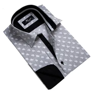 Black & White Mens Slim Fit French Cuff Shirts with Cufflink Holes - Casual and Formal