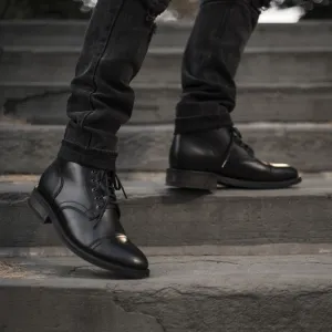 Black Ankle Leather Combat Boots for Men