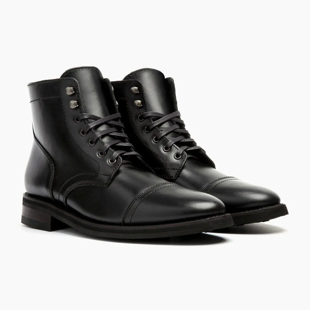 Black Ankle Leather Combat Boots for Men