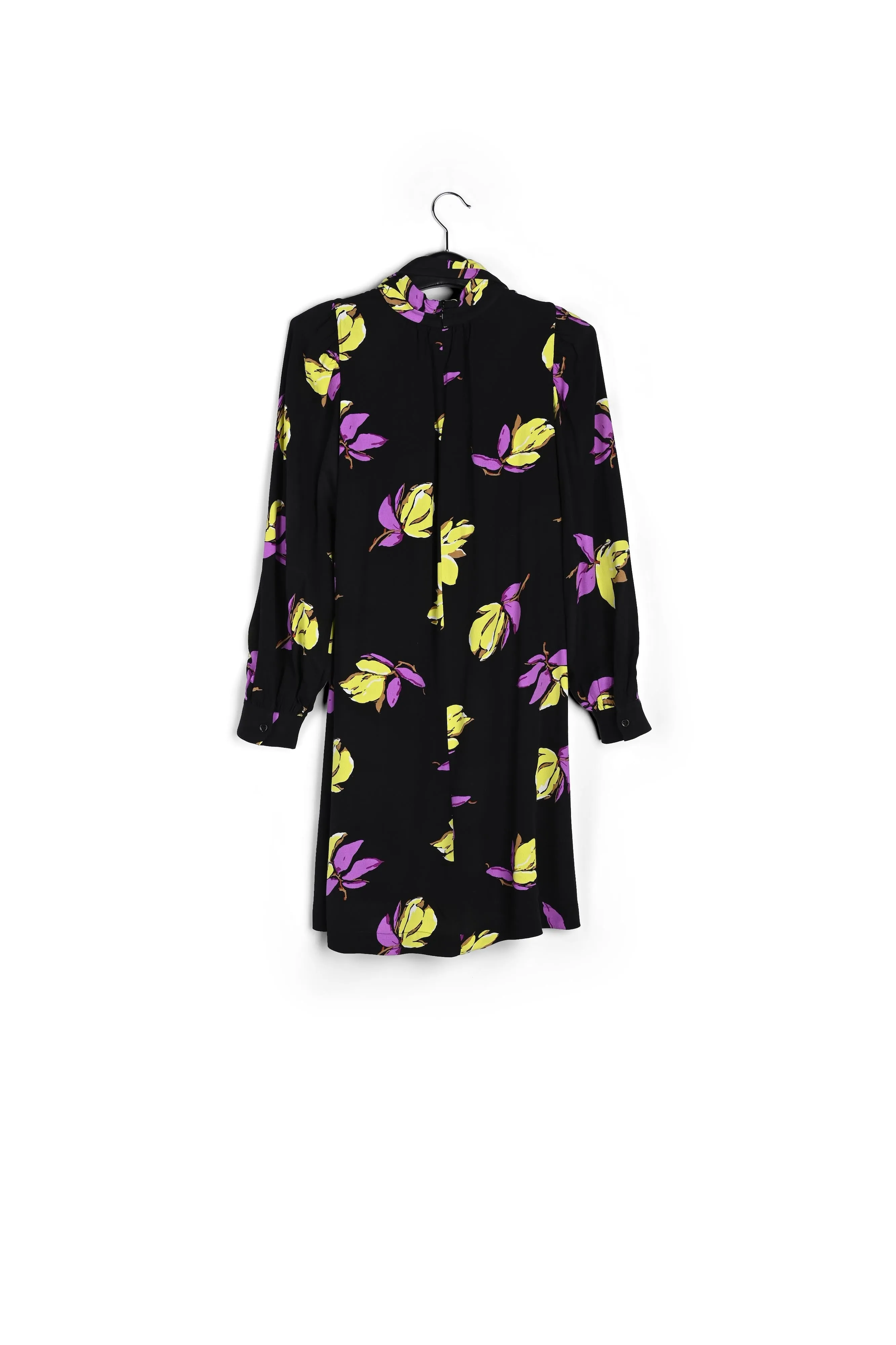 Black floral-printed mini dress