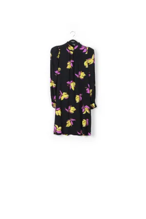 Black floral-printed mini dress