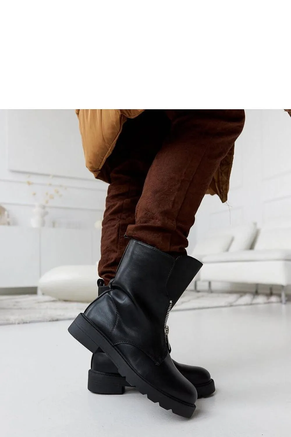 Black insulated ankle boots with a zipper