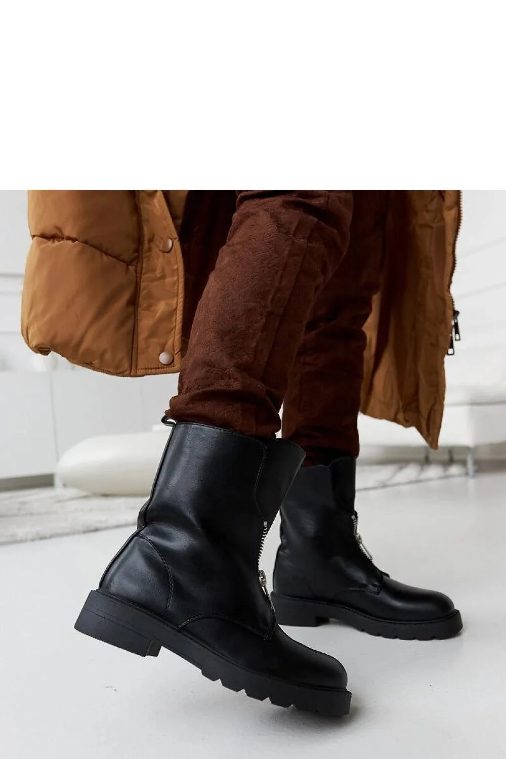 Black insulated ankle boots with a zipper