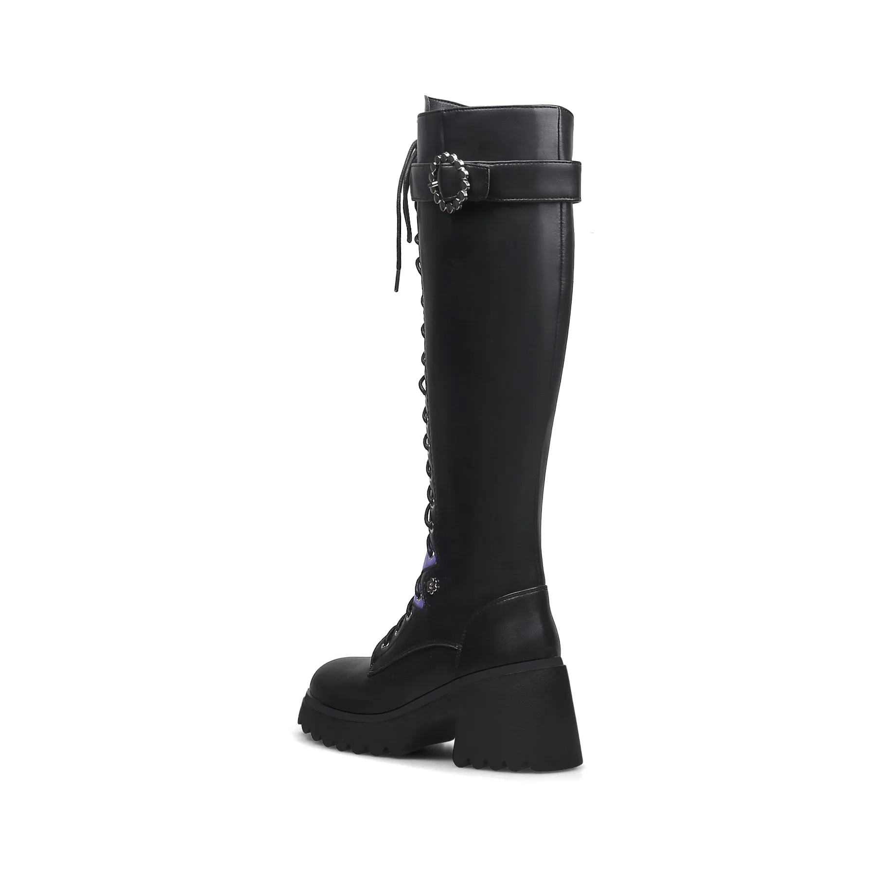 Black Knee High Leather Knight Boot