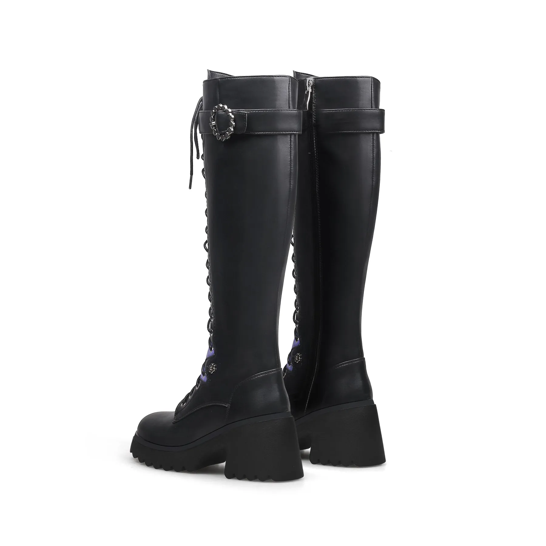 Black Knee High Leather Knight Boot