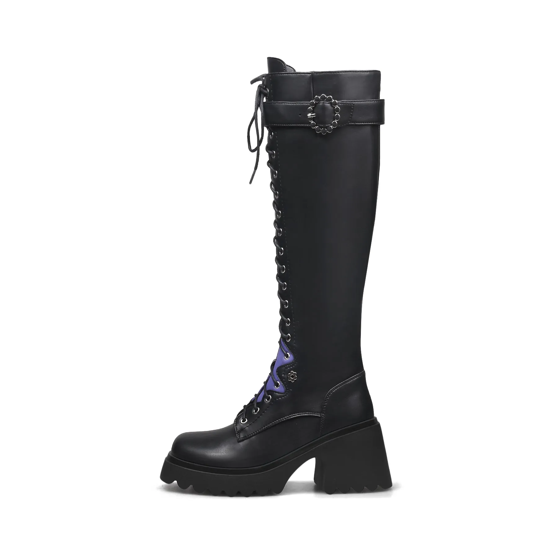 Black Knee High Leather Knight Boot