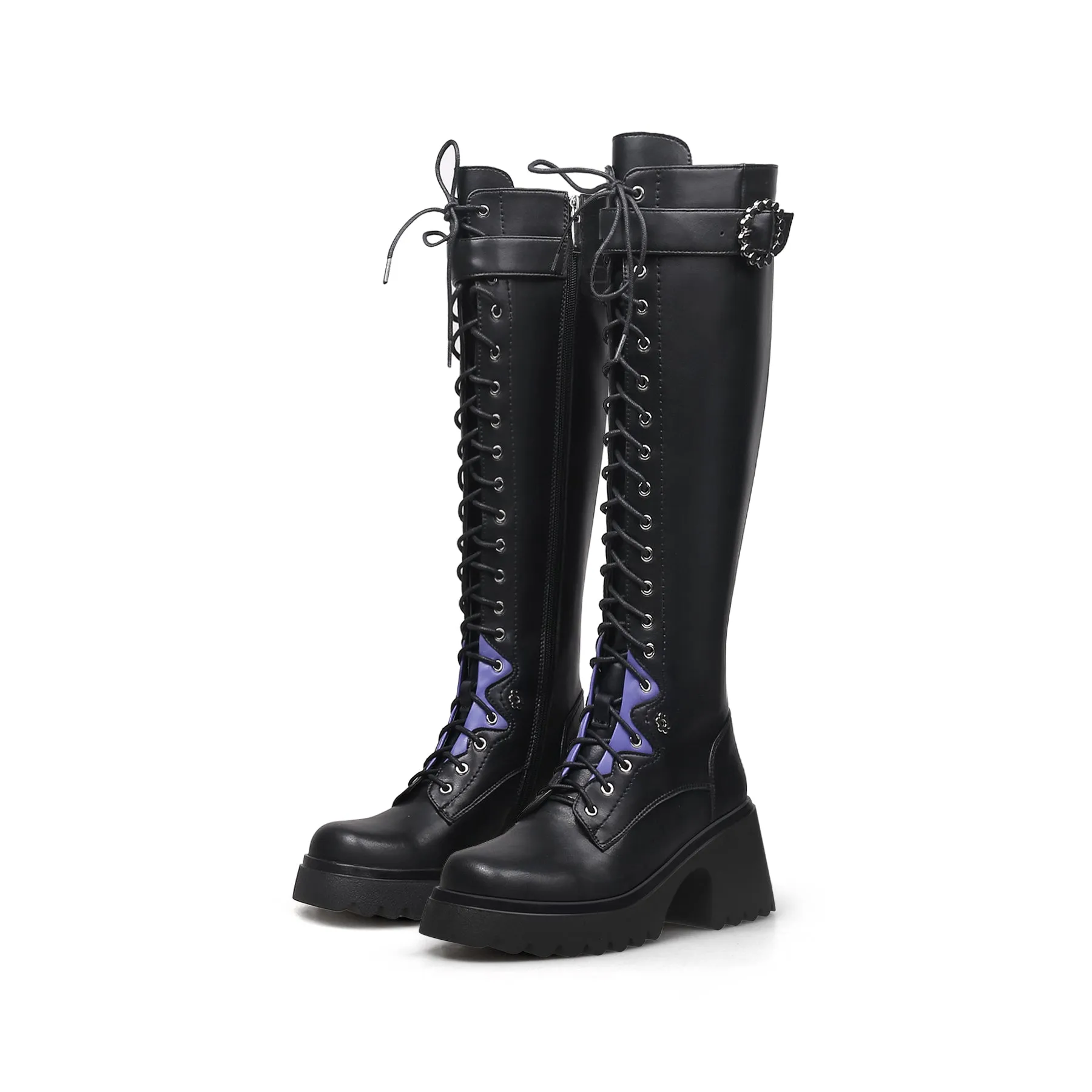 Black Knee High Leather Knight Boot