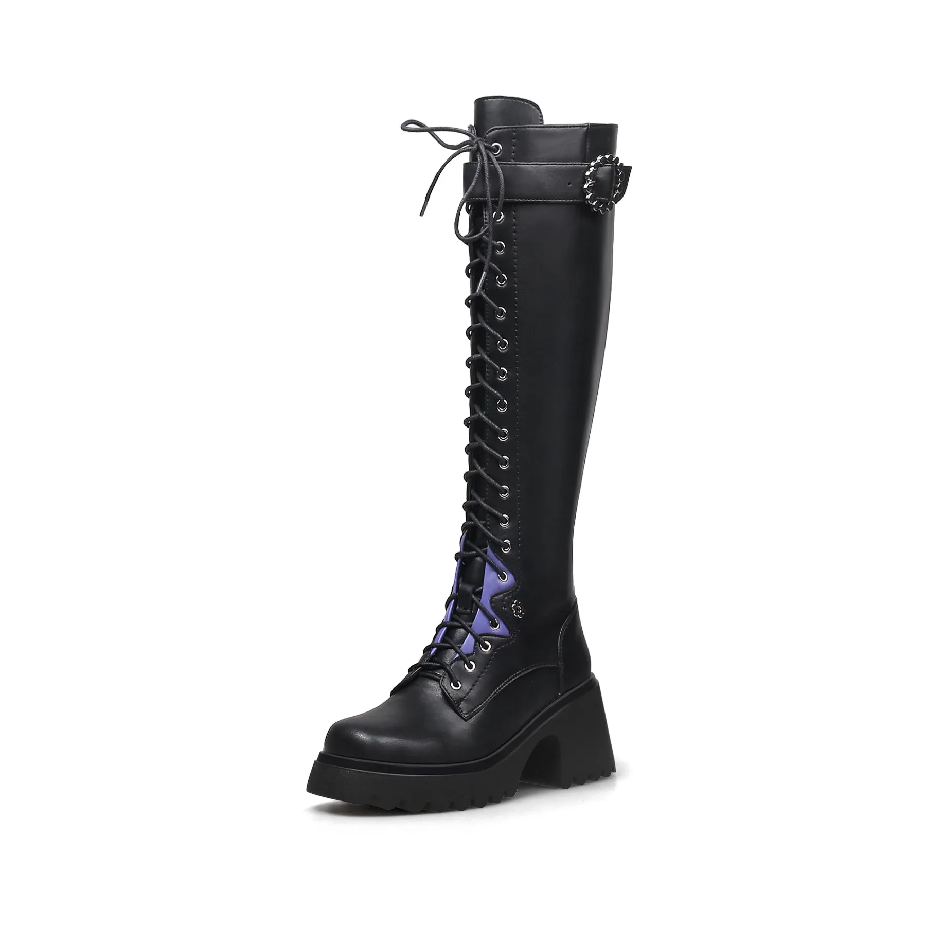 Black Knee High Leather Knight Boot