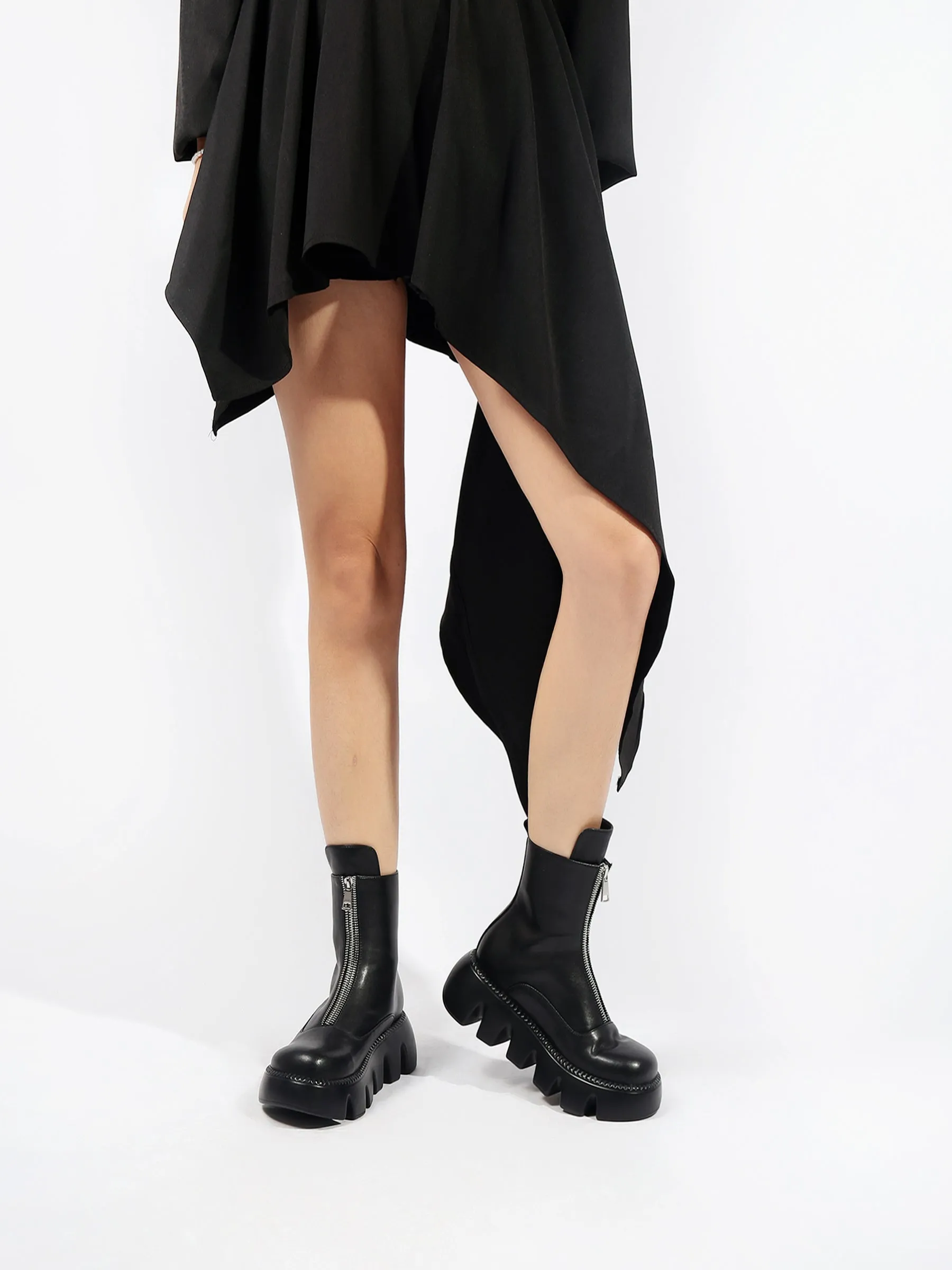 Black Leather Front Zip Chelsea Boot