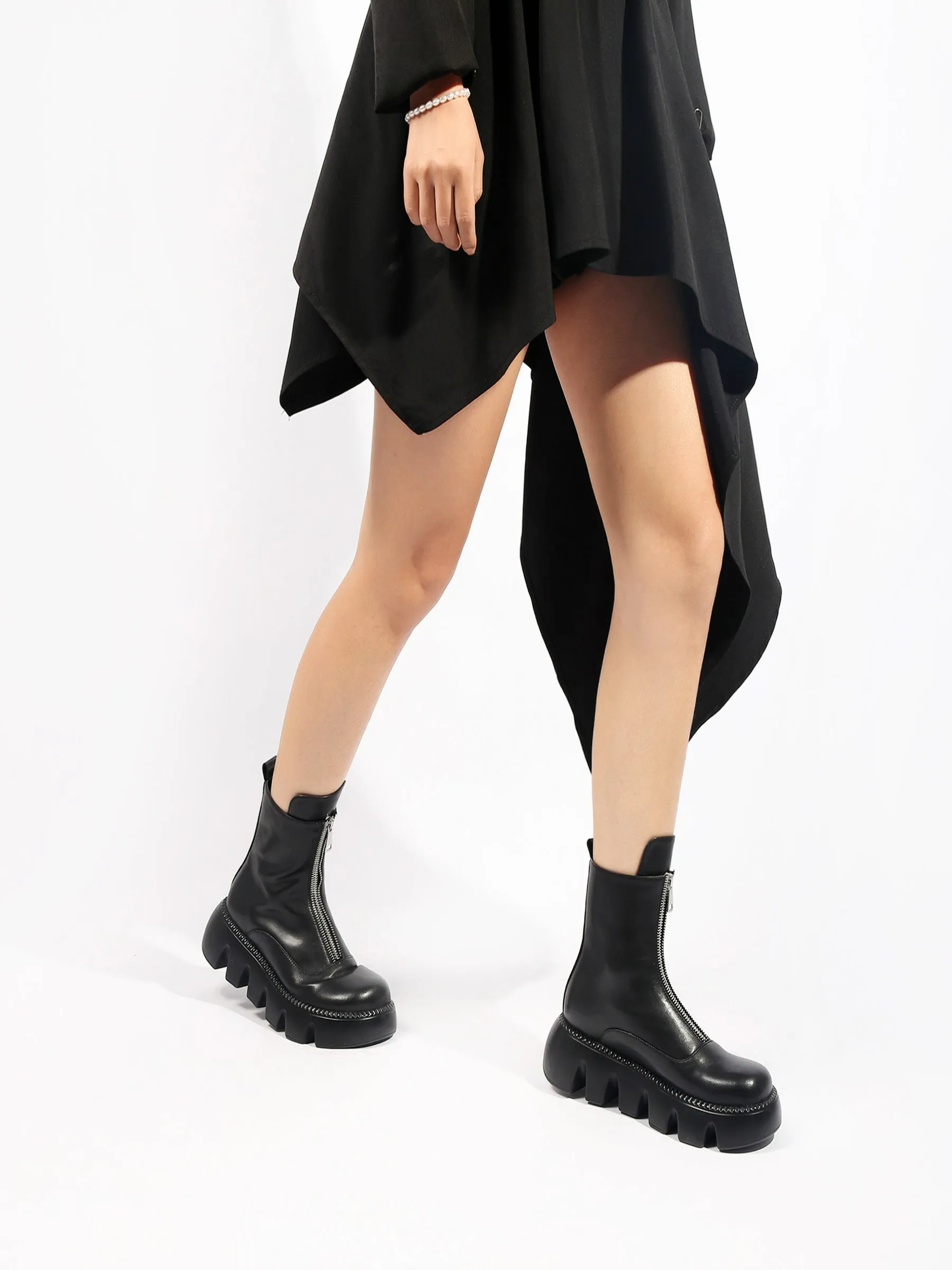 Black Leather Front Zip Chelsea Boot