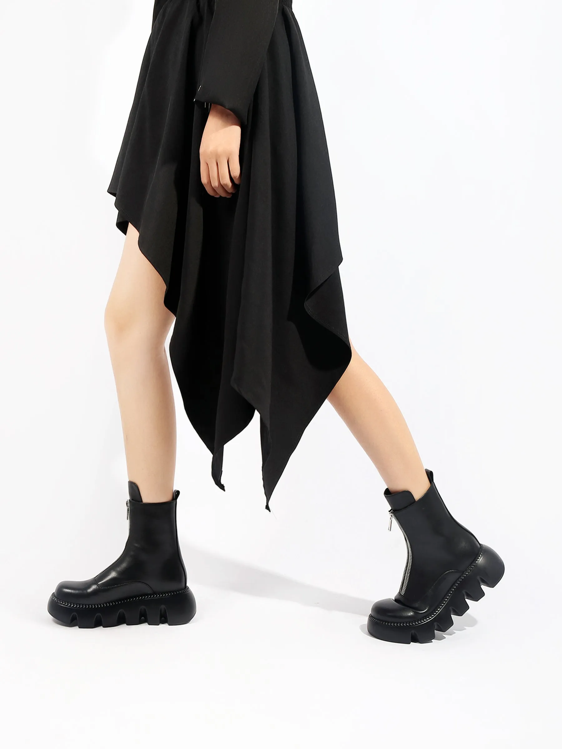 Black Leather Front Zip Chelsea Boot