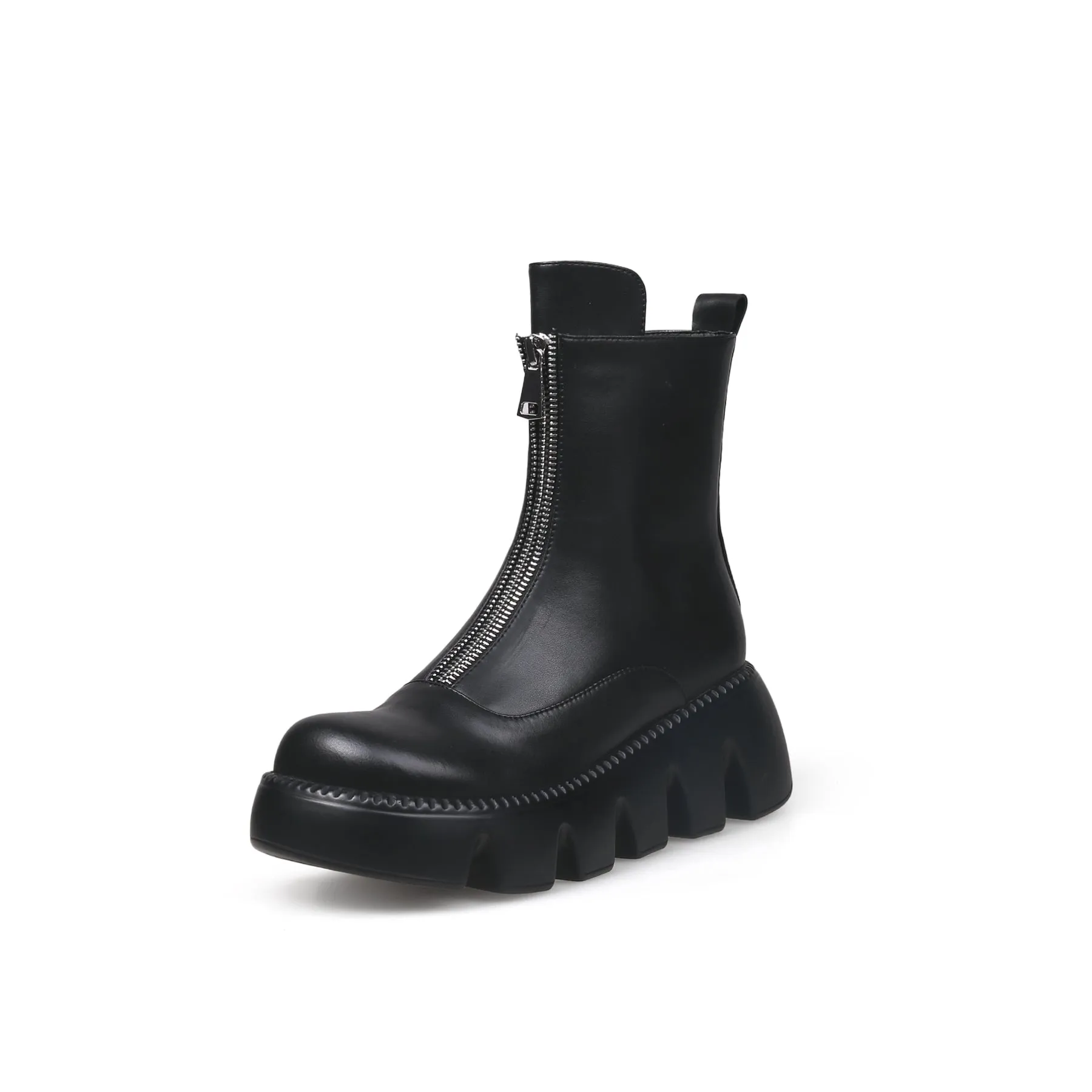 Black Leather Front Zip Chelsea Boot