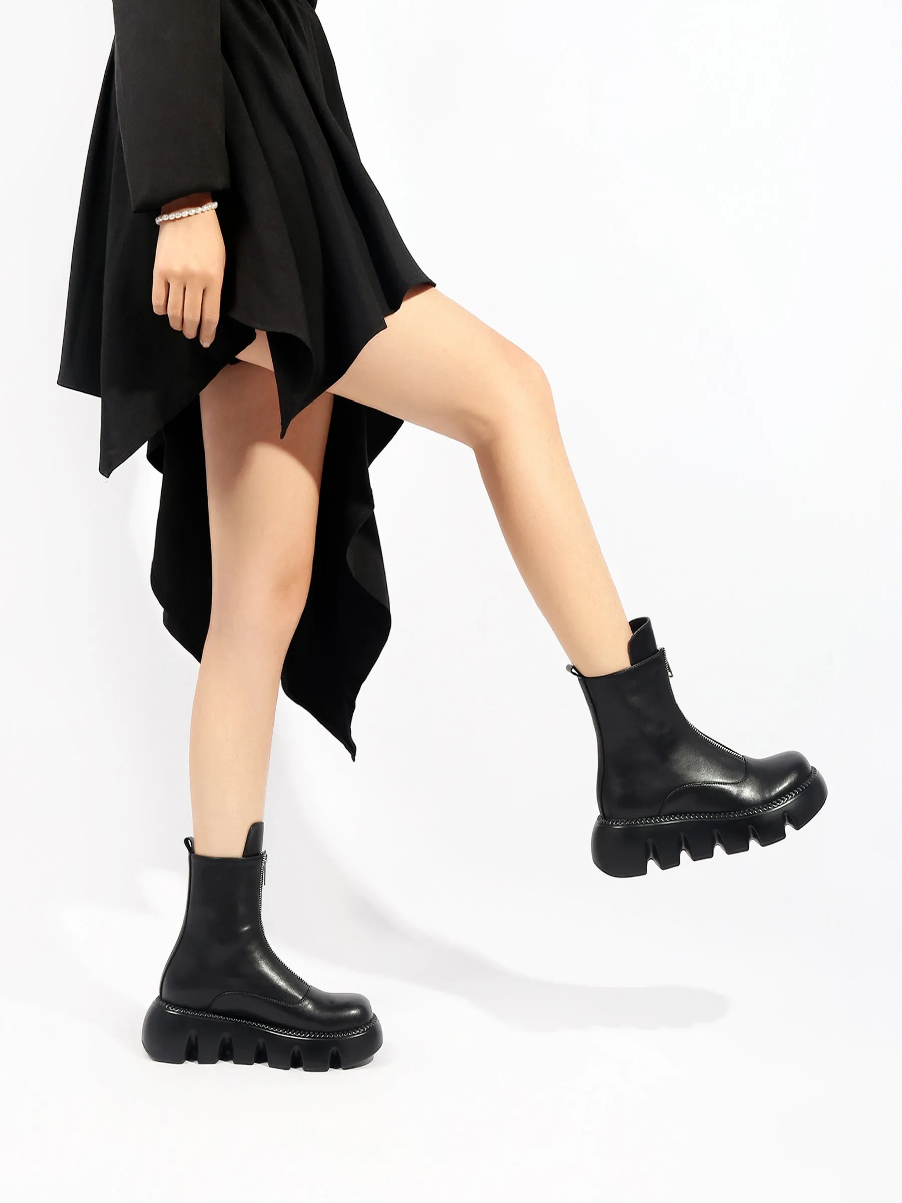 Black Leather Front Zip Chelsea Boot