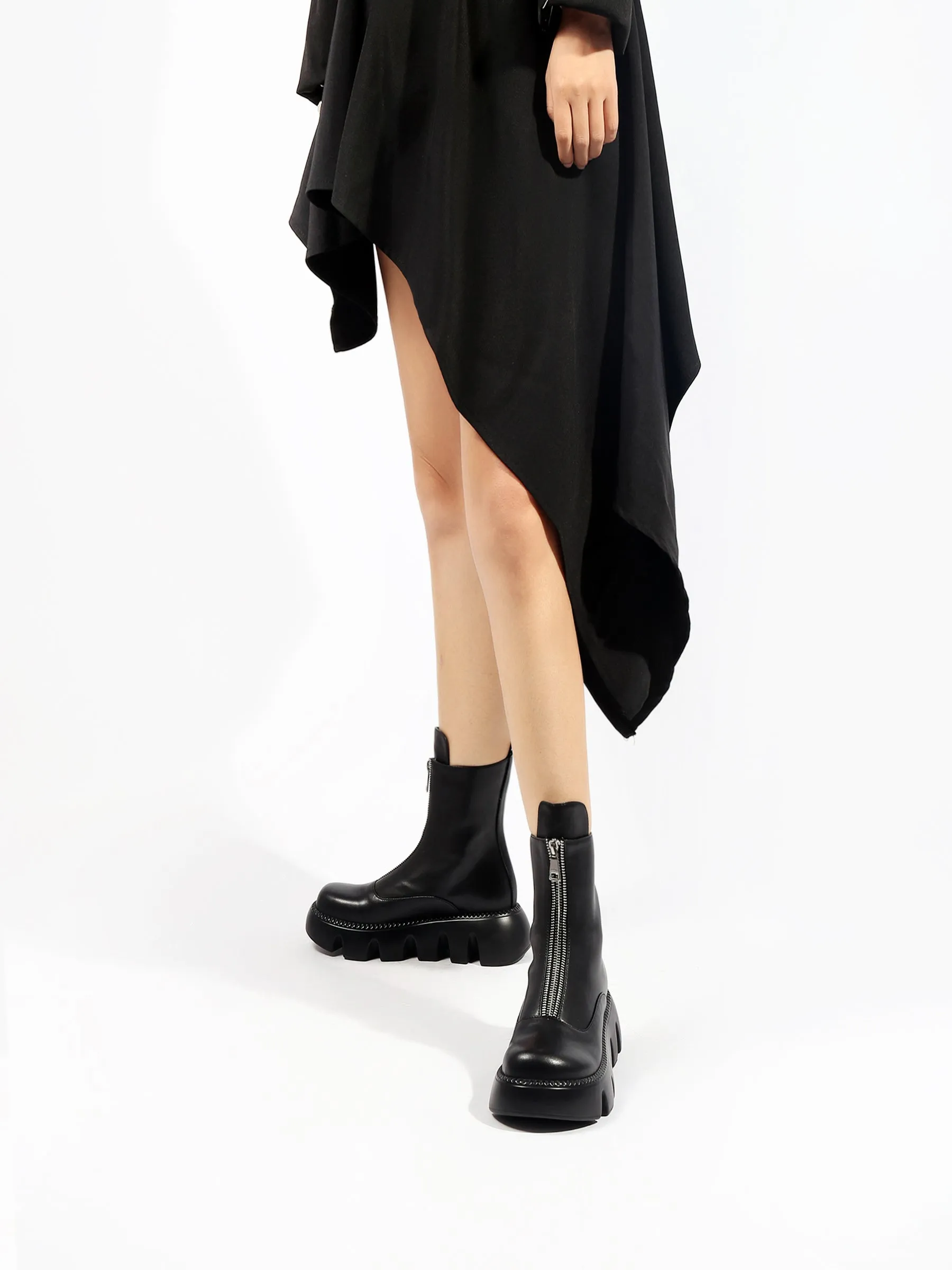 Black Leather Front Zip Chelsea Boot