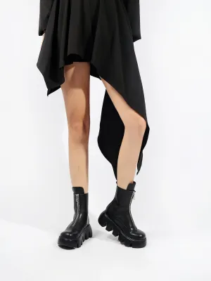 Black Leather Front Zip Chelsea Boot