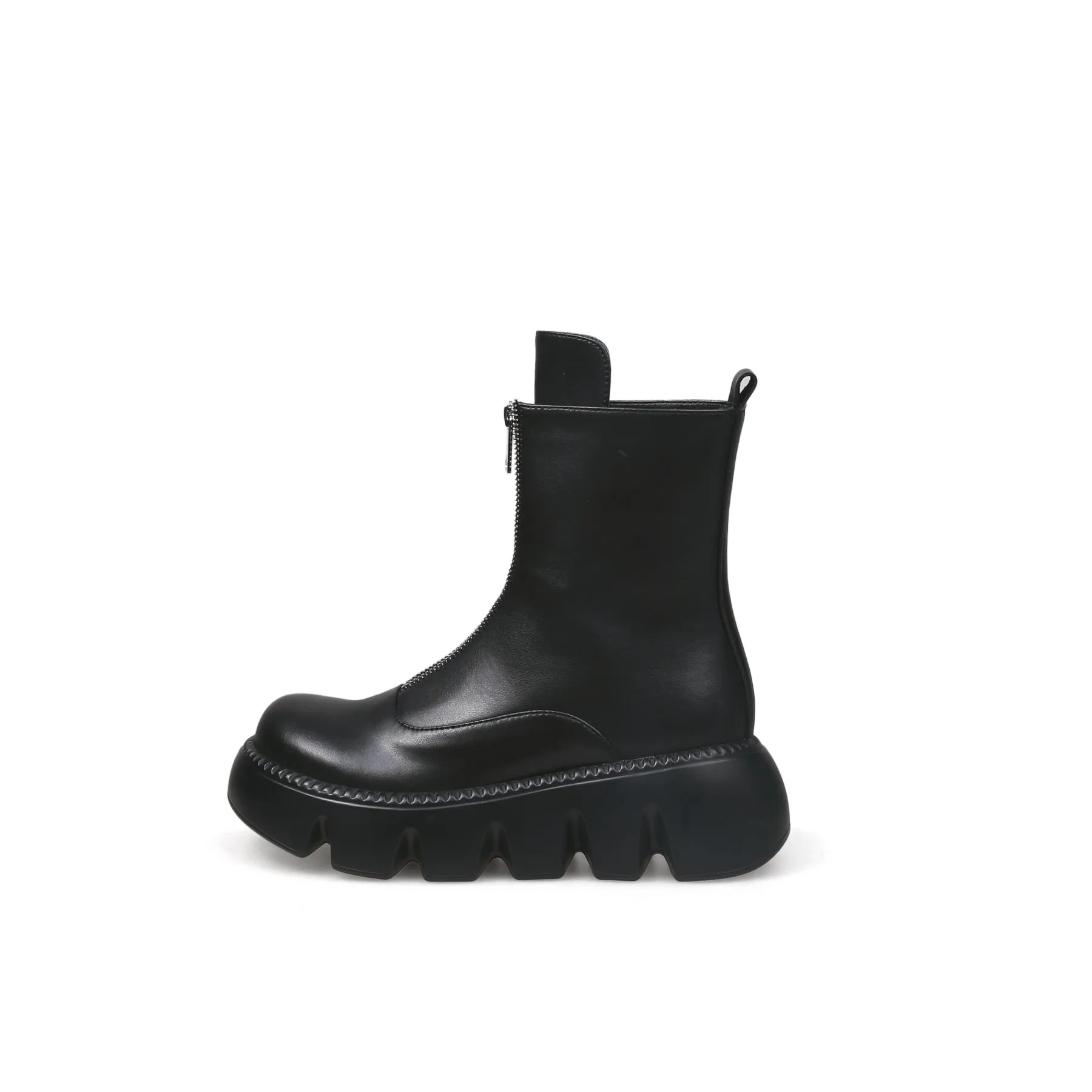 Black Leather Front Zip Chelsea Boot