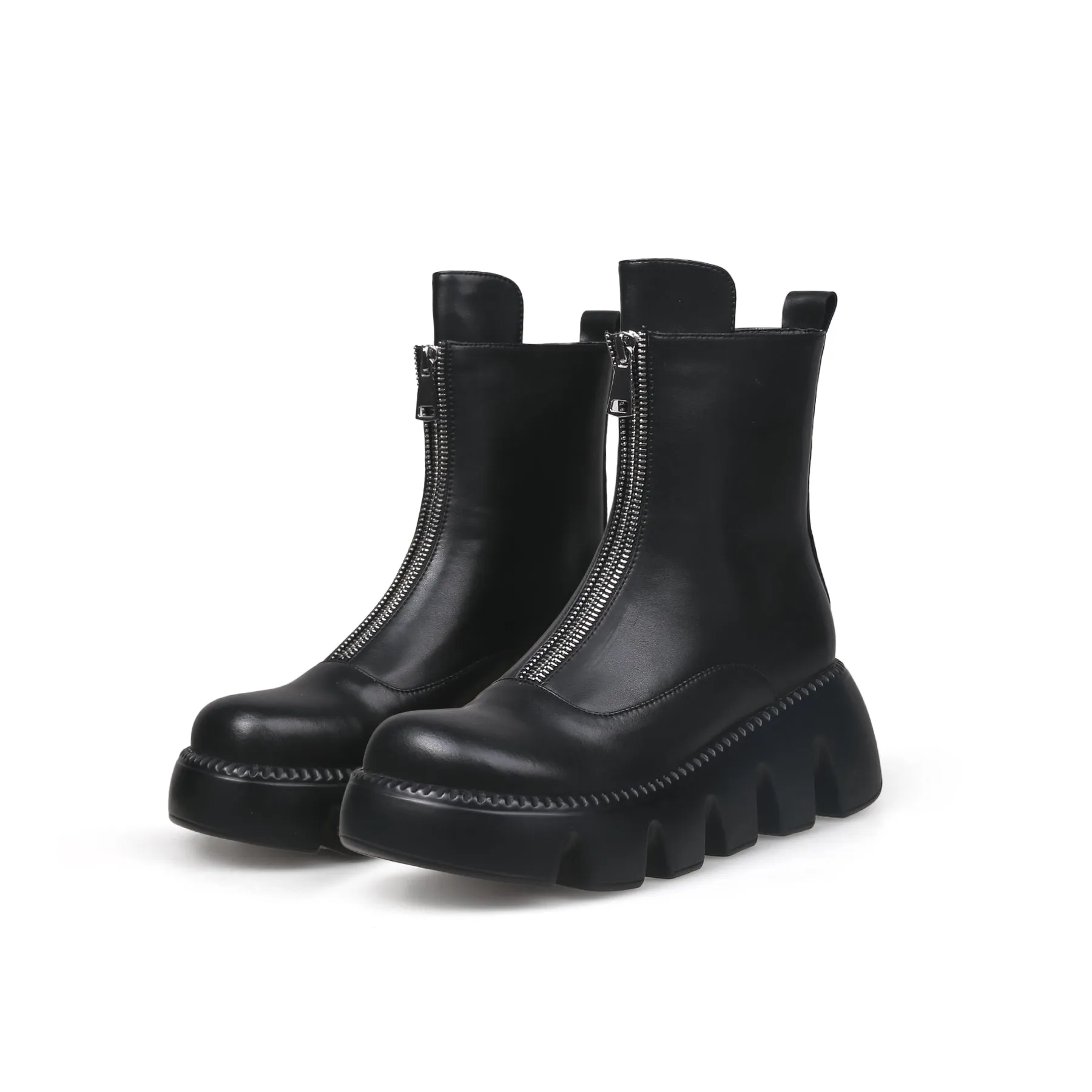 Black Leather Front Zip Chelsea Boot