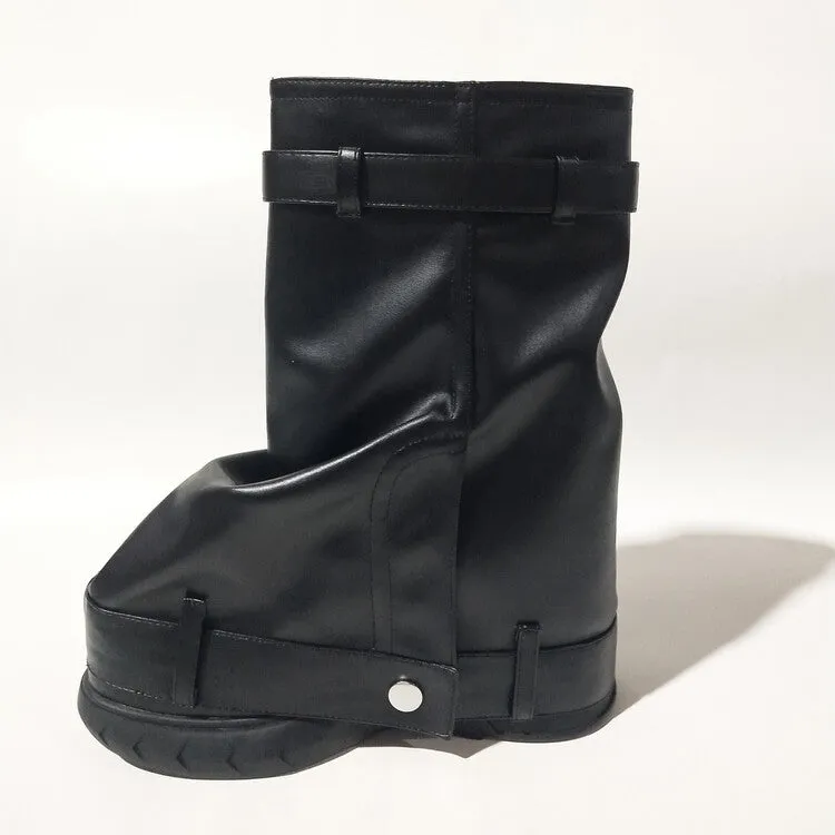 Black Leather Trousers Fashion Sneaker Boots For Women