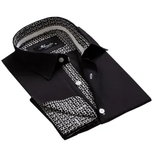 Black Mens Slim Fit French Cuff Shirts with Cufflink Holes - Casual and Formal