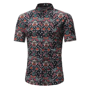 Black Multi Color Mens Short Sleeve Button up Shirts - Tailored Slim Fit Cotton Dress Shirts