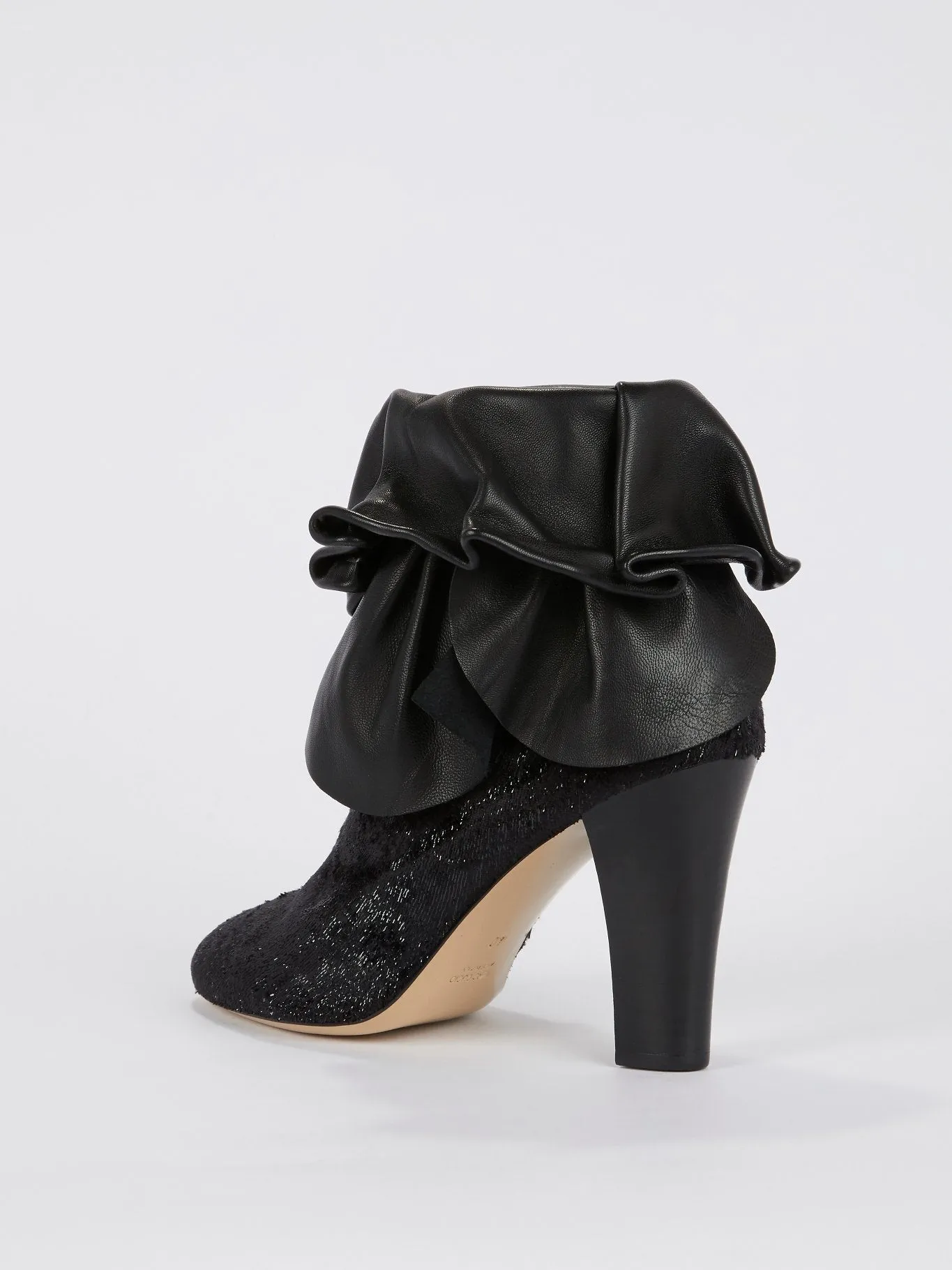 Black Ruffle Top Ankle Boots