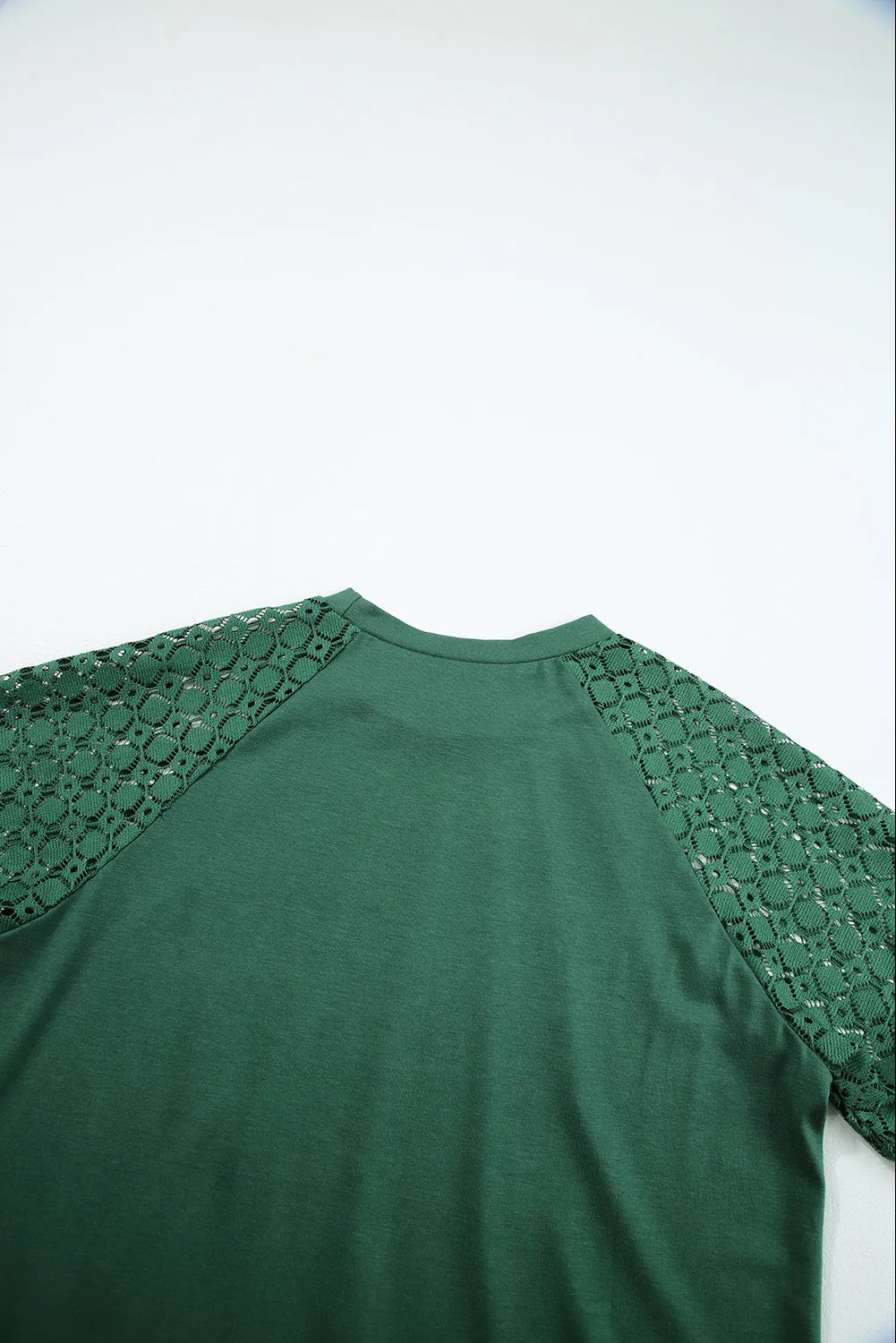 Blackish Green Seamed Detail Contrast Lace Raglan Sleeve Tee