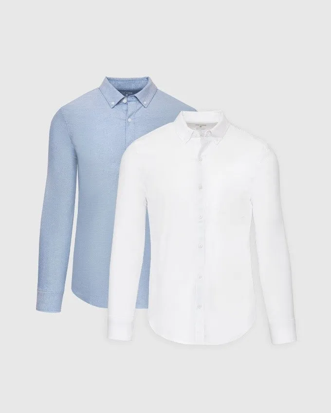 Blue and White Stretch Oxford Long Sleeve Shirt 2-Pack