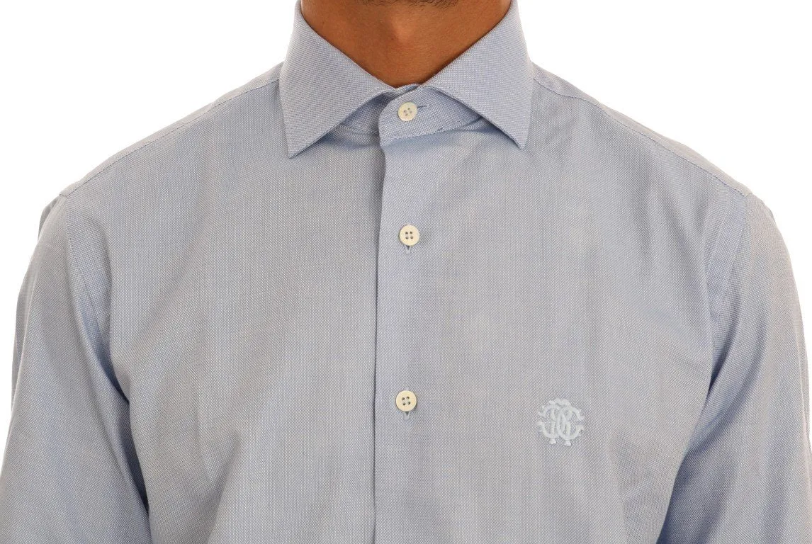 Blue Cotton Slim Fit Dress Shirt