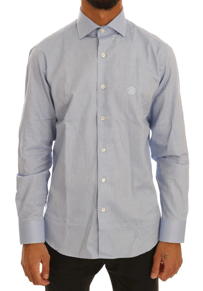 Blue Cotton Slim Fit Dress Shirt