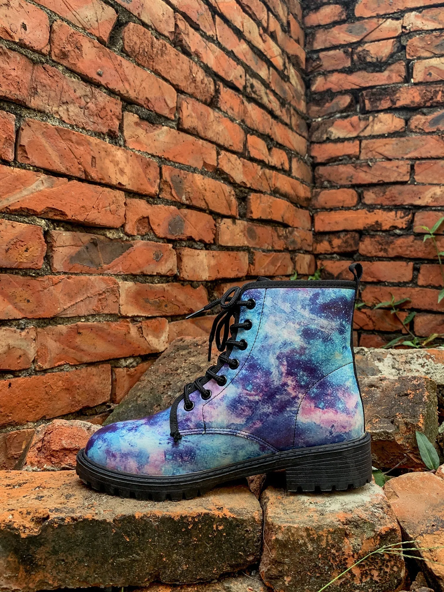 Blue Galaxy Space Lace Up Combat Boots