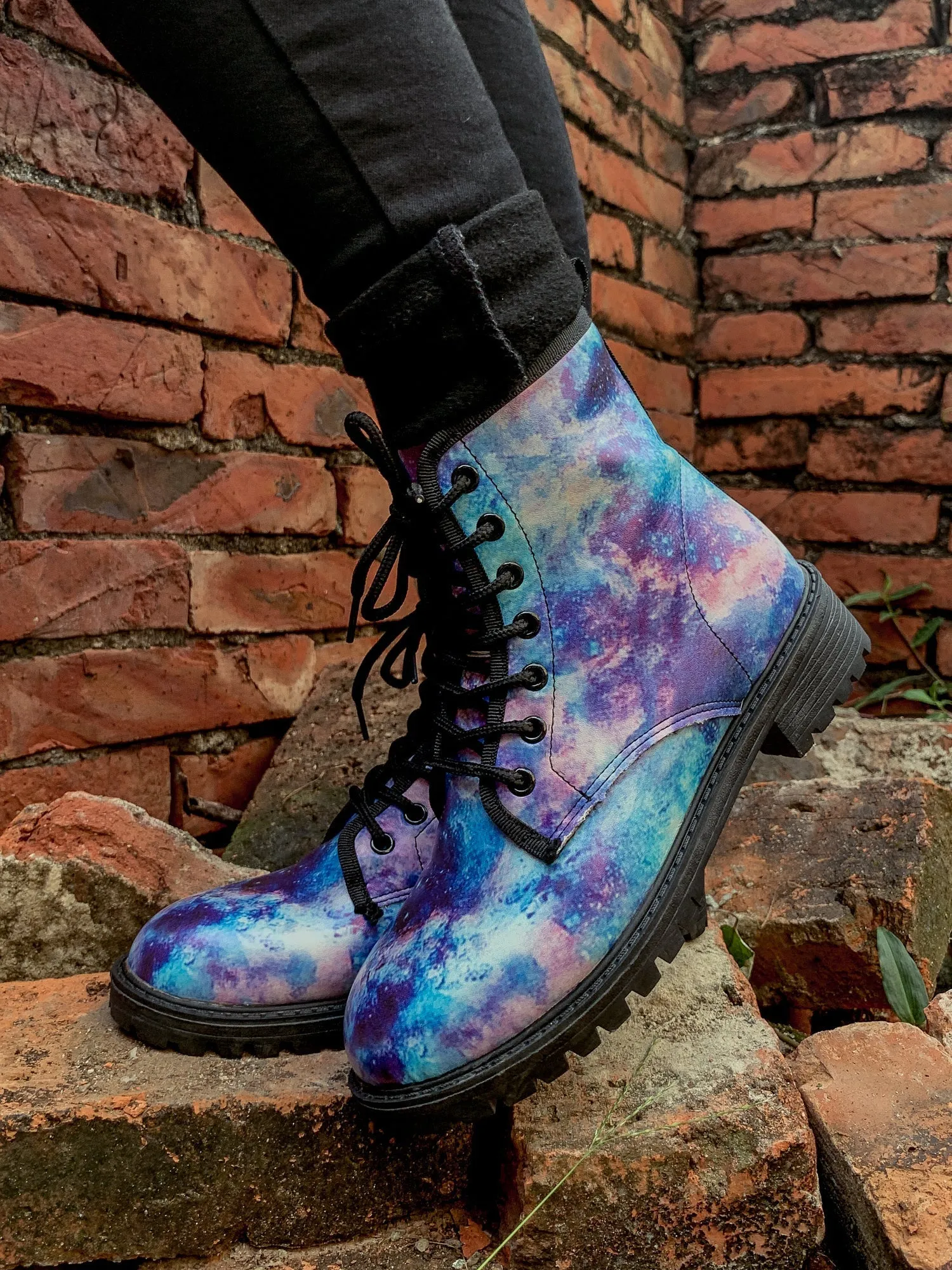 Blue Galaxy Space Lace Up Combat Boots