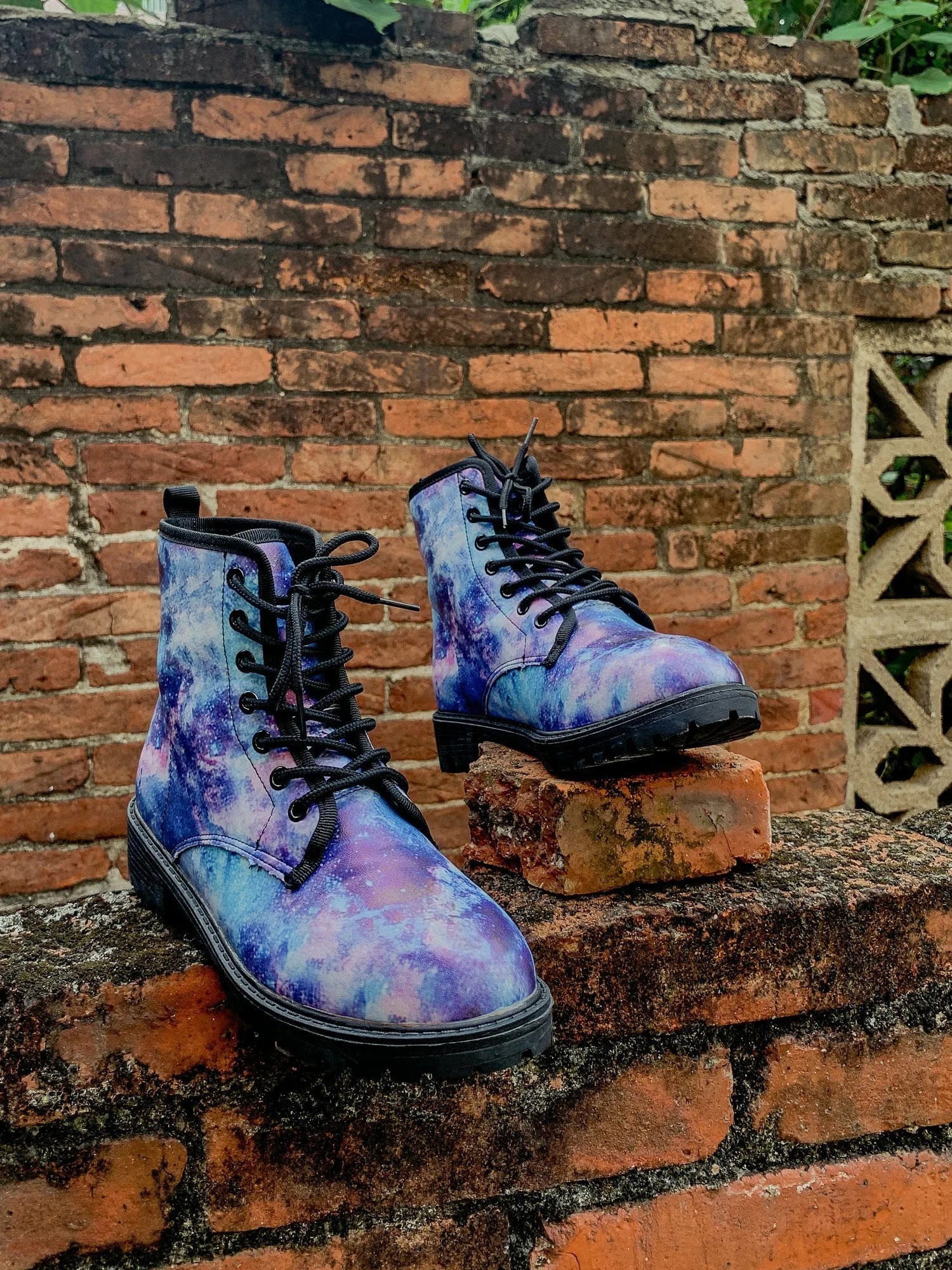 Blue Galaxy Space Lace Up Combat Boots