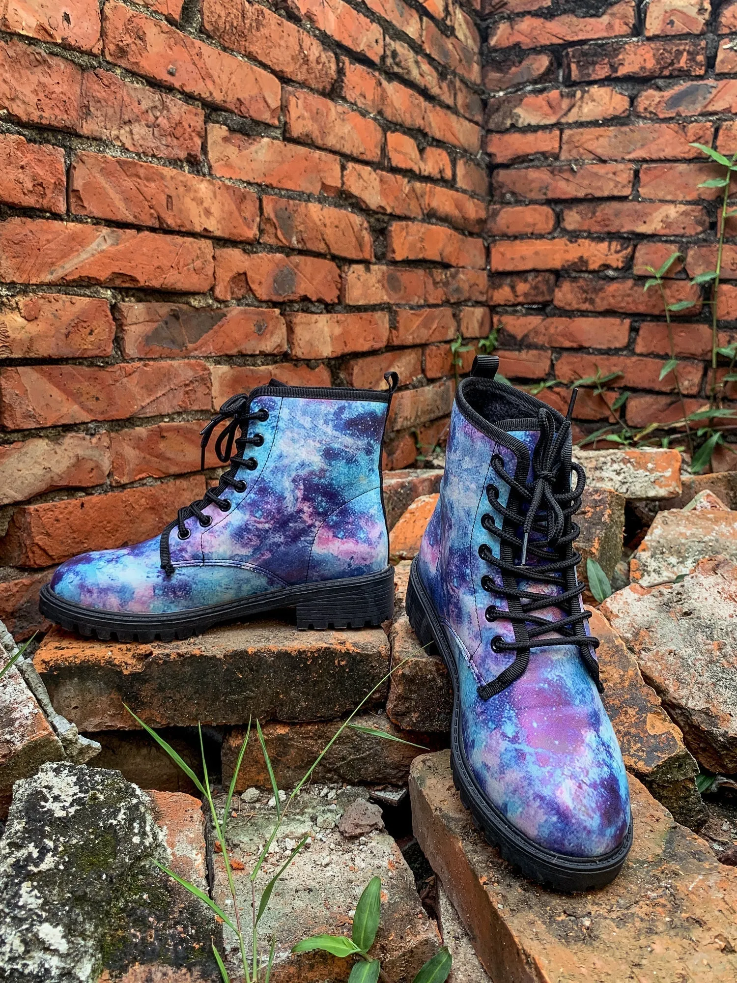 Blue Galaxy Space Lace Up Combat Boots