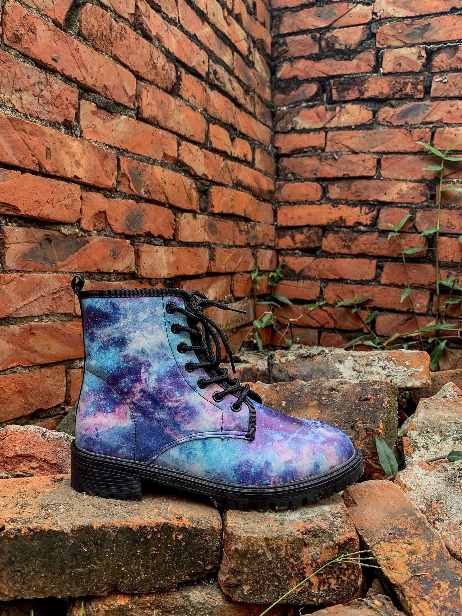 Blue Galaxy Space Lace Up Combat Boots