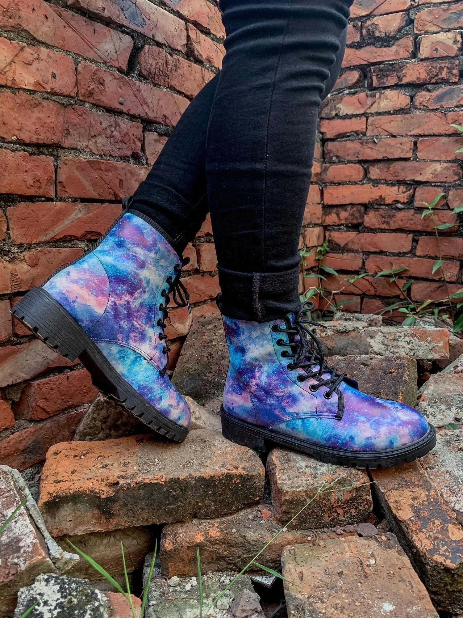 Blue Galaxy Space Lace Up Combat Boots
