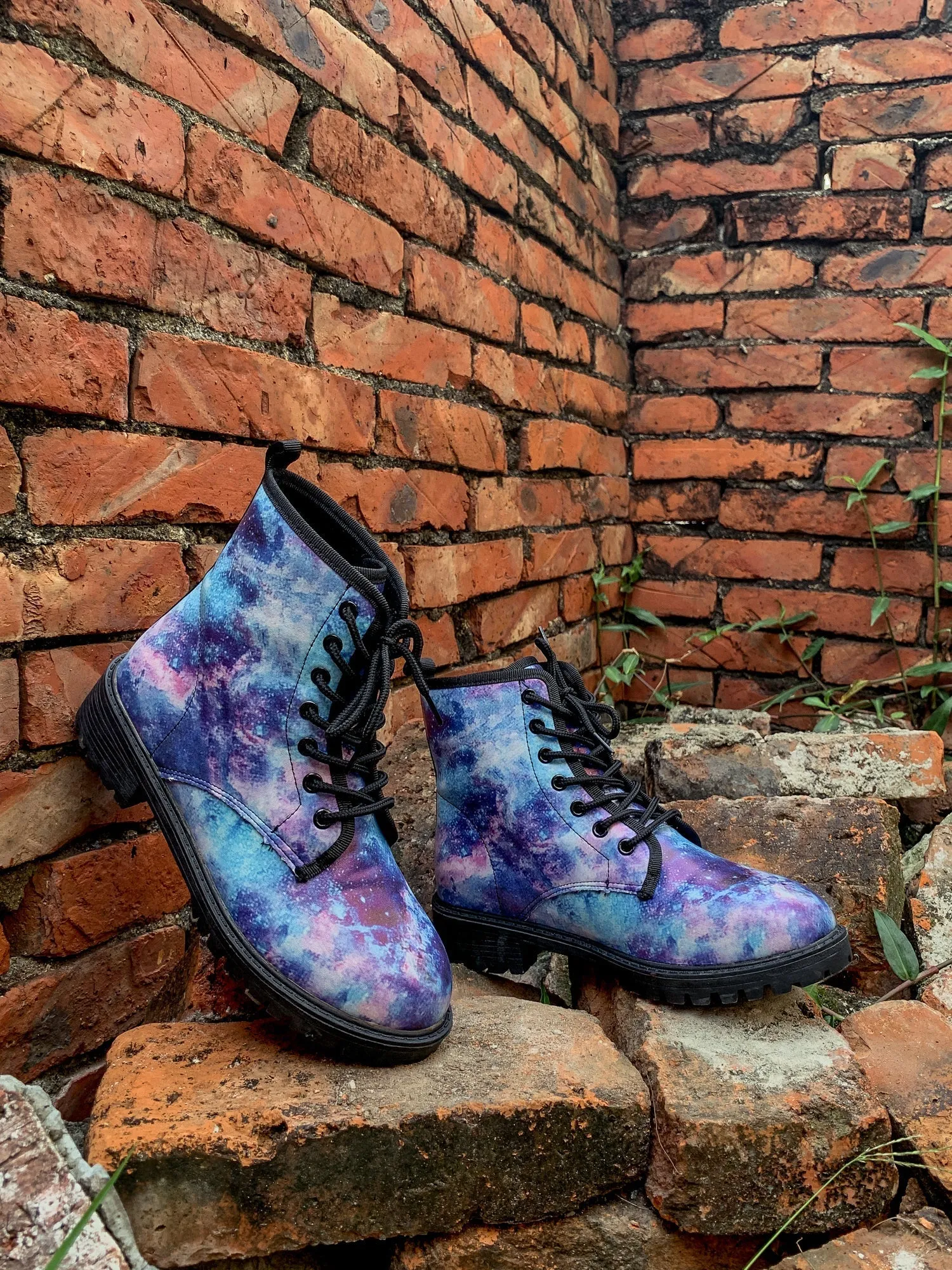 Blue Galaxy Space Lace Up Combat Boots