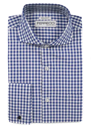 Blue Gingham Check French Cuff Dress Shirt - Regular Fit
