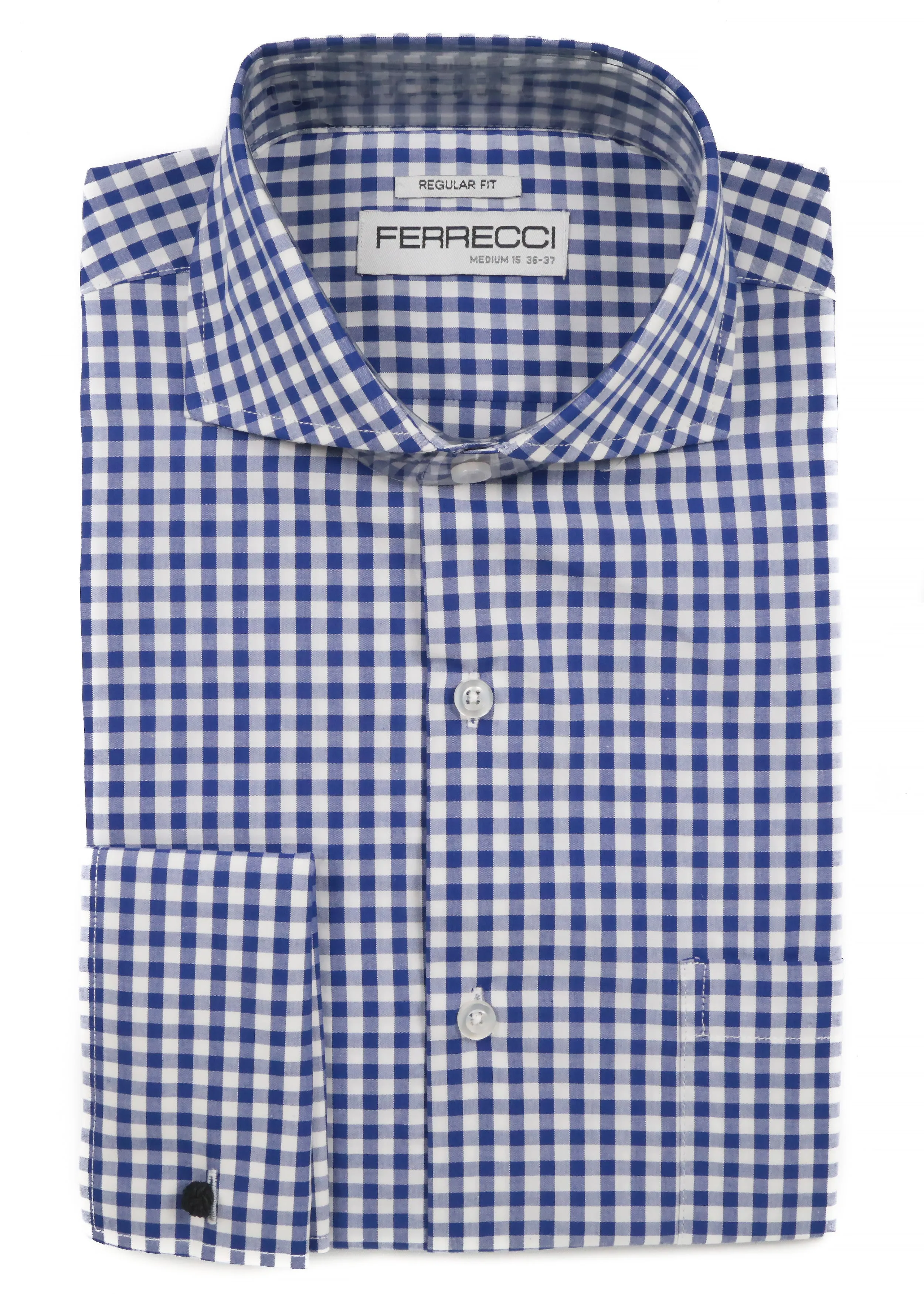 Blue Gingham Check French Cuff Dress Shirt - Regular Fit