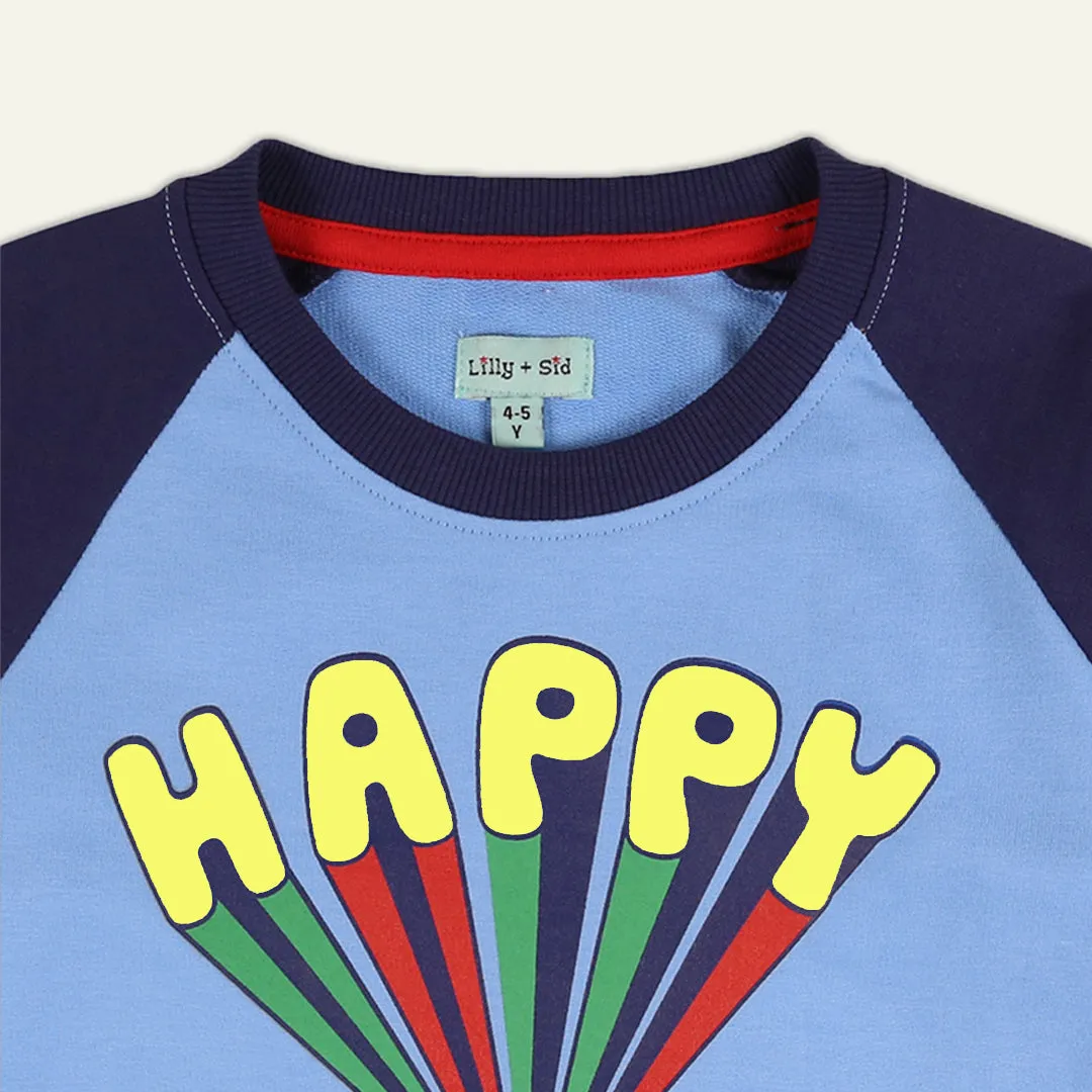 Blue Happy Slogan Print Sweatshirt