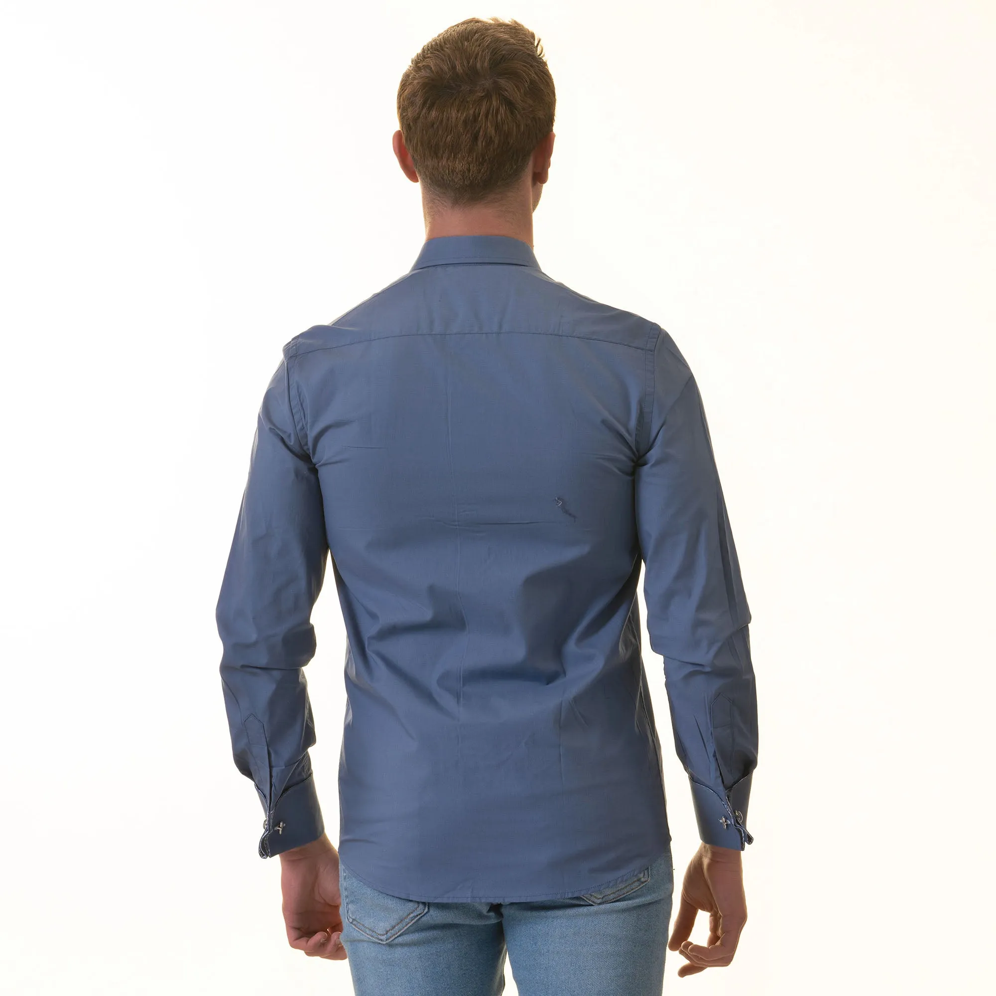 Blue inside Paisley Mens Slim Fit Designer French Cuff Shirt