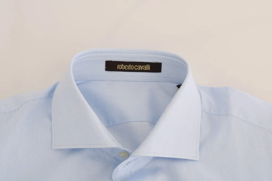 Blue Striped Cotton Slim Fit Shirt