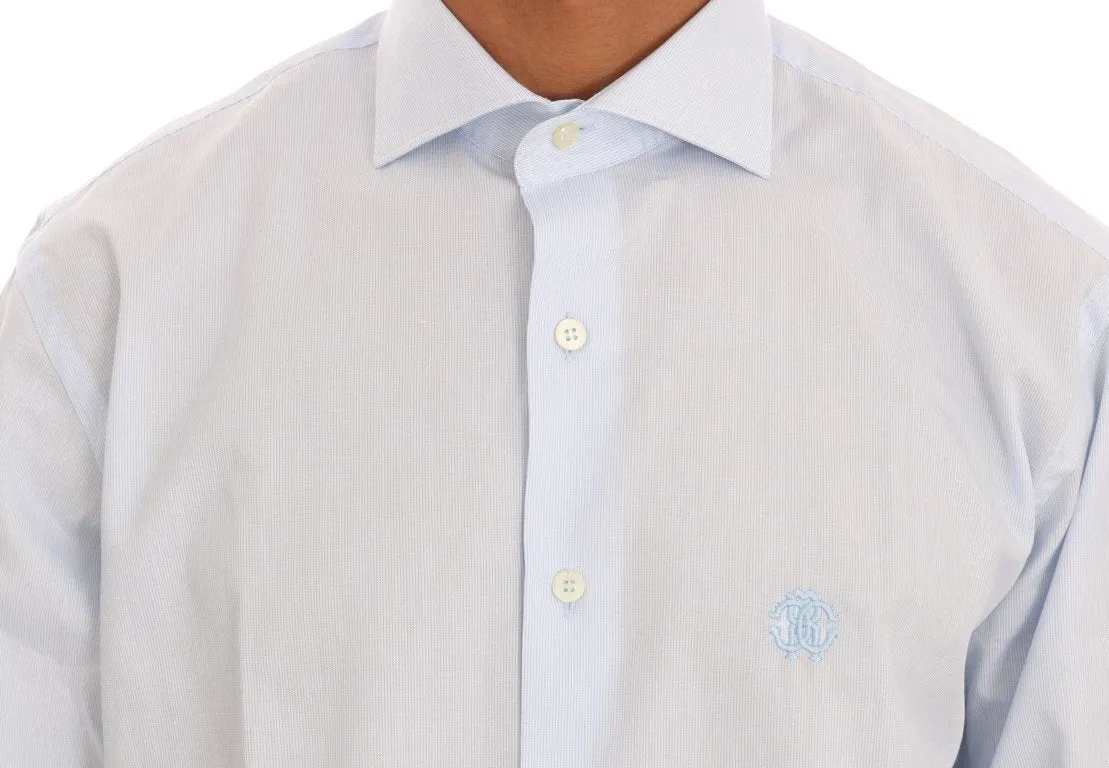 Blue Striped Cotton Slim Fit Shirt
