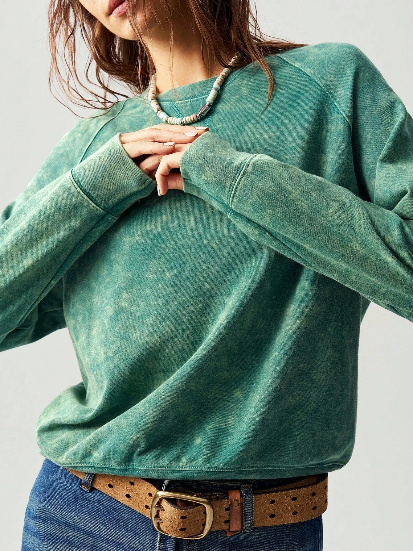 Bohemela Casual Solid Color Crew Neck Raglan Sleeve Long Sleeve Loose Women Sweatshirt