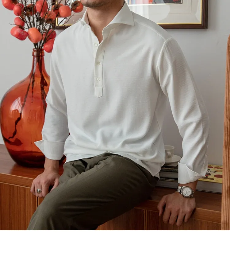 Bonsir Fall Solid Color Long Sleeved Polo Shirt Men's Slim Fit Pull Homme Fashion Polo Business Casual Large Collar Polo Shirt
