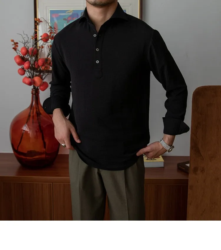 Bonsir Fall Solid Color Long Sleeved Polo Shirt Men's Slim Fit Pull Homme Fashion Polo Business Casual Large Collar Polo Shirt