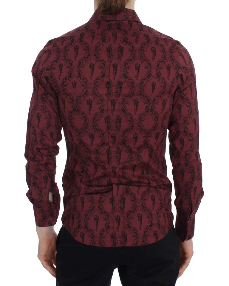 Bordeaux Baroque Print GOLD Slim Fit Shirt