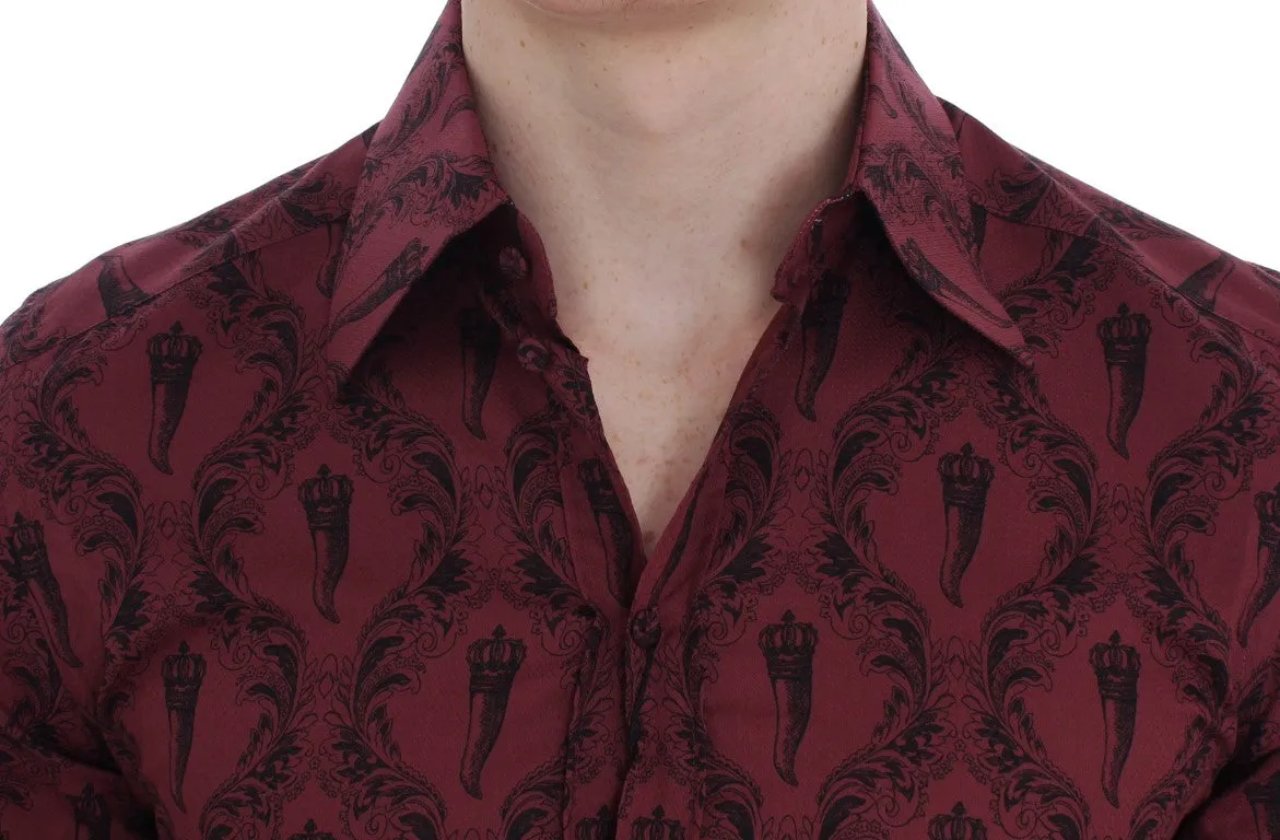 Bordeaux Baroque Print GOLD Slim Fit Shirt